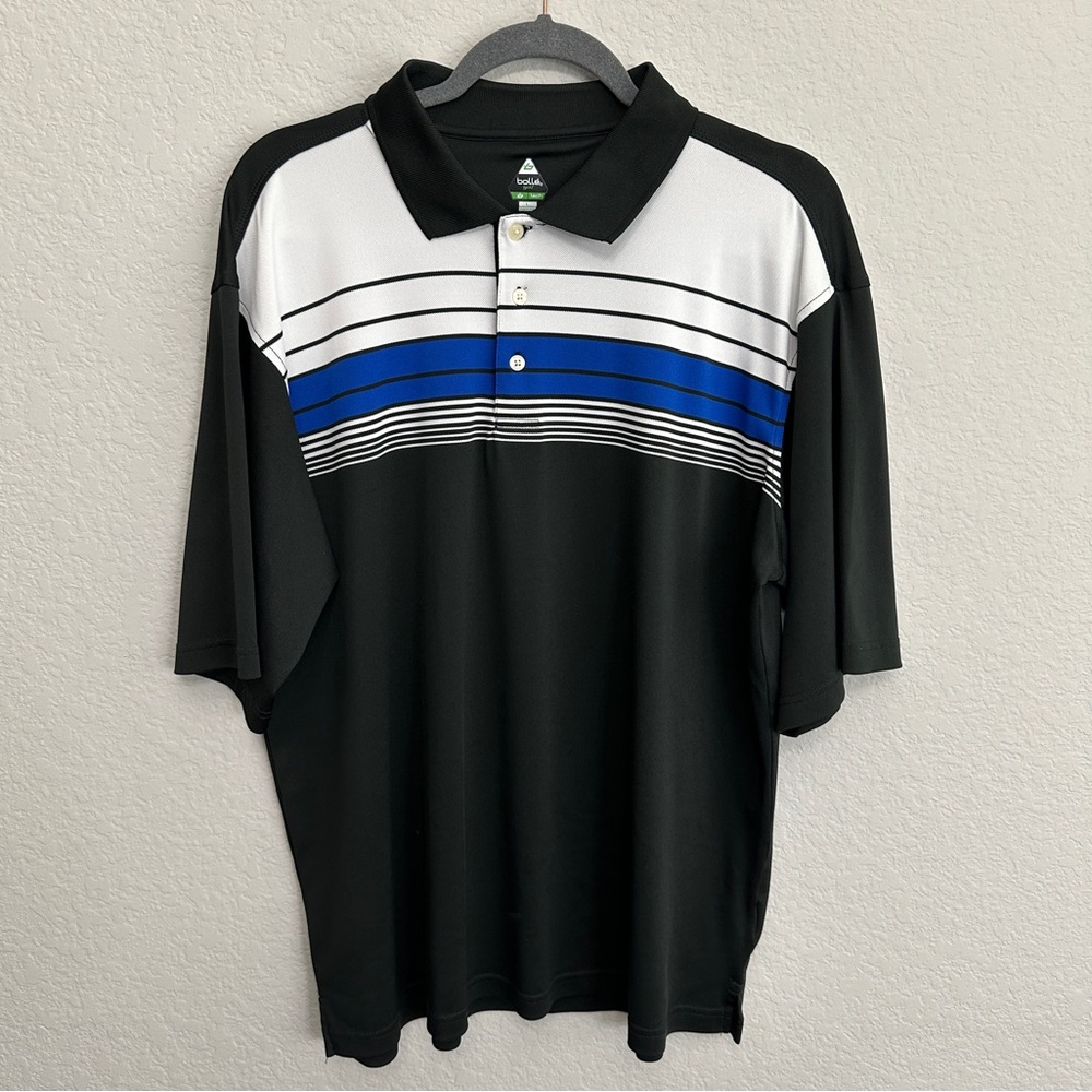 BOLLE GOLF Black and Blue Striped Polo Golf Shirt Men’s sportswear size Large